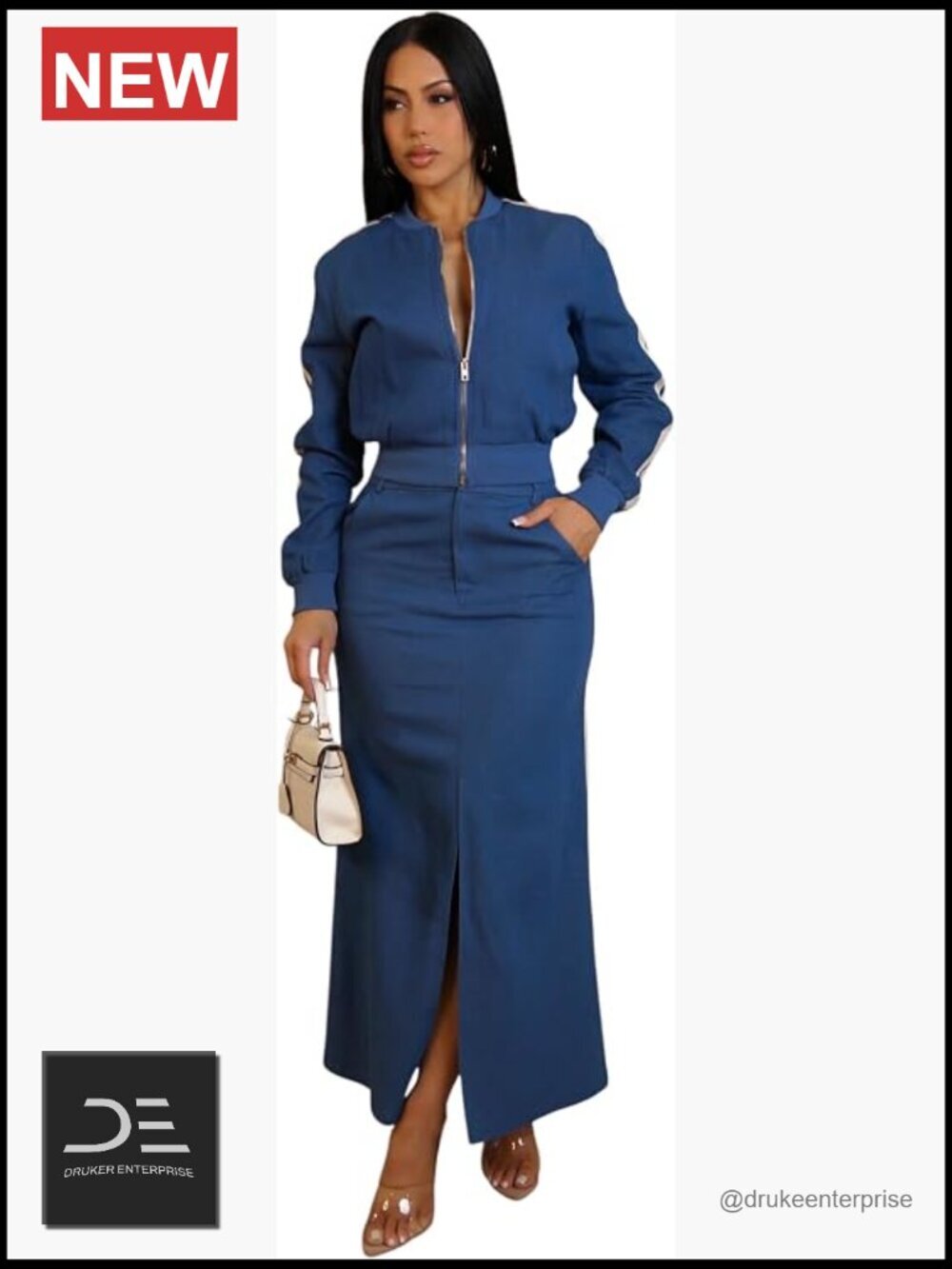 Women's Two-Piece Denim Skirt Set with Bomber Jacket